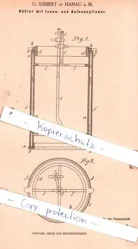 original Patent - G. Siebert in Hanau a. M. , 1900 , Kühler mit Innen- und Außencylinder !!!