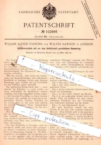 original Patent - William Alfed Parsons und Walter Rawson in London , 1898 , Schankgeräthe !!!