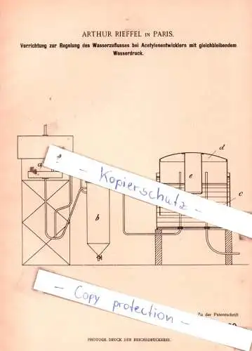 original Patent - Arthur Rieffel in Paris , 1897 , Gasbereitung und -Beleuchtung !!!