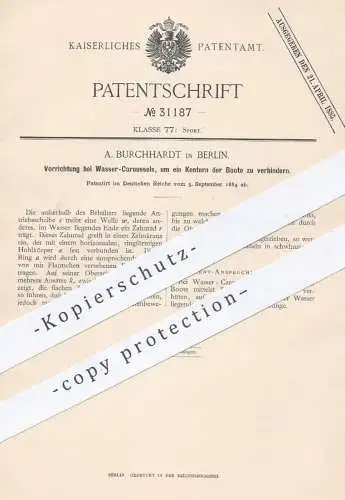 original Patent - A. Burchhardt , Berlin 1884 , Verhindern von Kentern der Boote beim Wasser - Karussell | Sport , Spiel