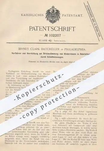 original Patent - Birney Clark Batcheller in Philadelphia , 1898 , Erkennung von Rohrpost in Rohrleitungen durch Schall