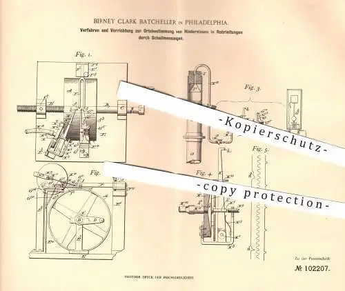 original Patent - Birney Clark Batcheller in Philadelphia , 1898 , Erkennung von Rohrpost in Rohrleitungen durch Schall