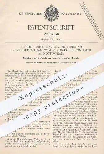 original Patent - A. Herbert Davies , Nottingham u. Arthur W. Morley , Radcliffe on Trent , 1893 , Karussell , Carousel