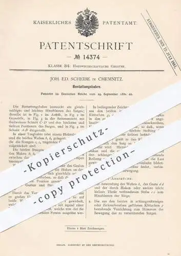 original Patent - Joh. Ed. Scheibe , Chemnitz , 1880 , Bestattungsbahre | Bahre , Bestatter , Sarg , Bestattung !!!