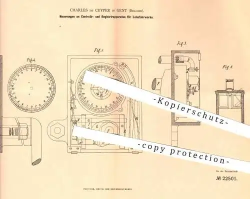 original Patent - Charles de Cuyper , Gent , Belgien , 1883 , Taxameter für Lohnfuhrwerke , Kutschen , Droschken !!!