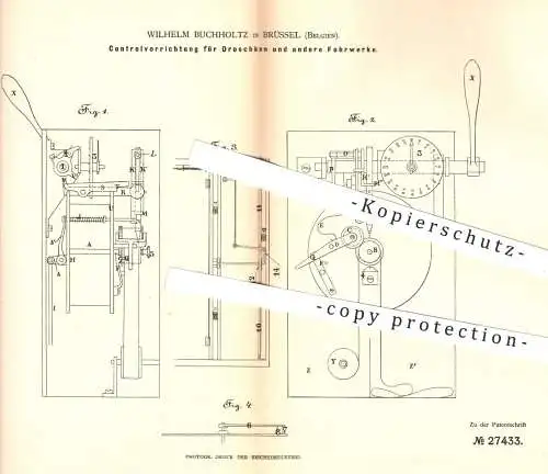 original Patent - Wilhelm Buchholtz , Brüssel , Belgien , 1883 , Taxameter für Droschken u. Fuhrwerke | Uhrwerk , Uhr !!