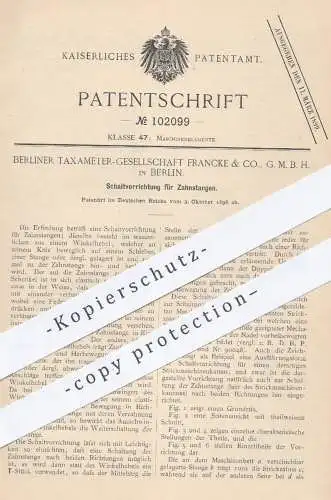 original Patent - Taxameter Gesellschaft Francke & Co. GmbH , Berlin , 1896 , Schaltung für Zahnstangen | Maschinen !!!