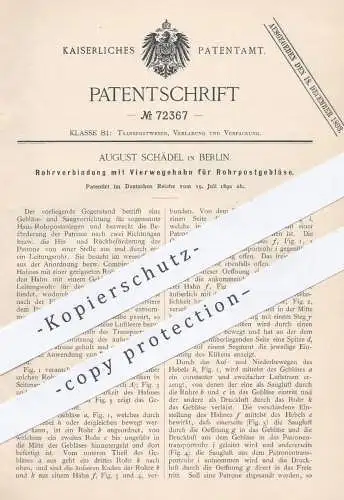 original Patent - August Schädel in Berlin , 1892 , Rohrverbindung mit Rohrpostgebläse | Rohrpost , Post , Rohr , Rohre