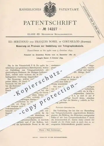 original Patent - Ed. Berthoud , François Borel , Cortaillod , 1880 , Presse zur Umhüllung von Telegraphen - Kabel !!