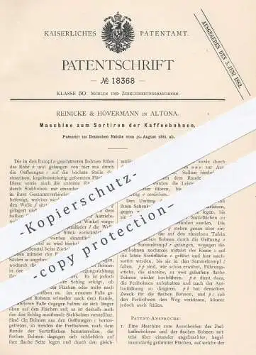 original Patent - Reinicke & Hövermann in Hamburg Altona , 1881 , Sortieren von Kaffeebohnen | Kaffee , Rösterei !!!