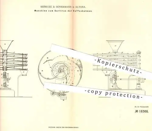 original Patent - Reinicke & Hövermann in Hamburg Altona , 1881 , Sortieren von Kaffeebohnen | Kaffee , Rösterei !!!