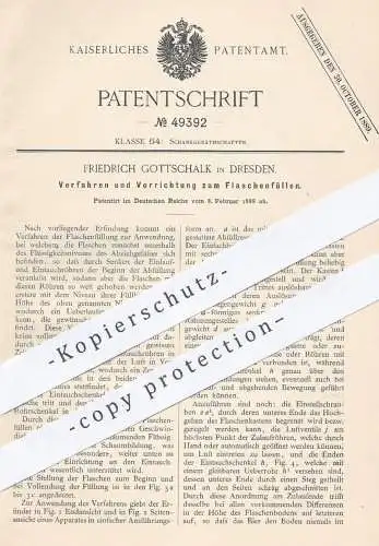 original Patent - Friedrich Gottschalk , Dresden , 1888 , Flaschenfüllverfahren | Befüllen von Flasche , Flaschen | Wein