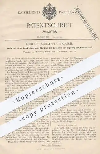 original Patent - Rudolph Schaeffer , Kassel , 1890 , Krahn , Kran , Kräne , Lastkran , Hebezeug , Hebezeuge , Pressluft