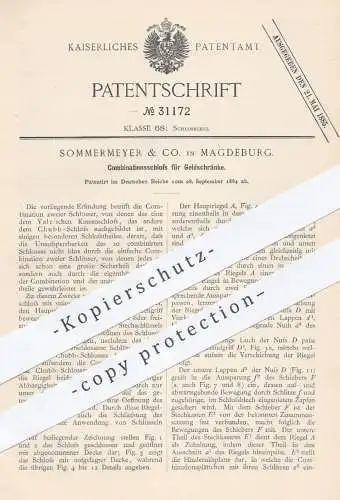 original Patent - Sommermeyer & Co. in Magdeburg , 1884 , Schloss für Geldschrank , Tresor , Safe | Yale , Chubb !!!