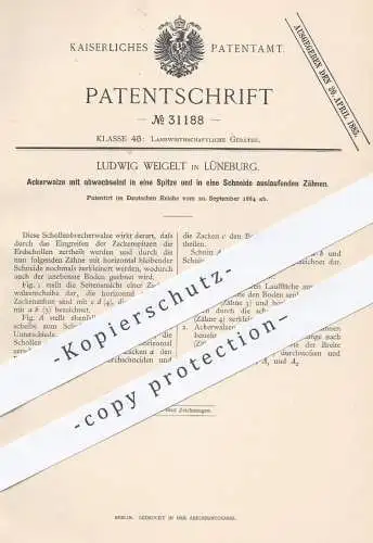 original Patent - Ludwig Weigelt , Lüneburg , 1884 , Ackerwalze , Ackerwalzen | Walze , Walzen , Landwirtschaft !!!