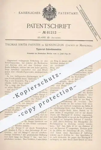 original Patent - Th. Smith Paynter , Kensington County of Middlesex 1894 , Typenrad- Schreibmaschine | Schreibmaschinen