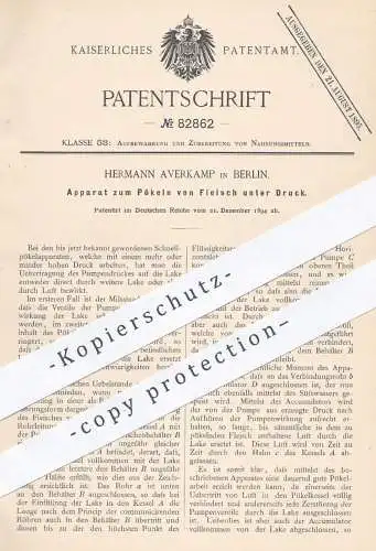 original Patent - H. Averkamp , Berlin , 1894 , Pökeln von Fleisch unter Druck | Pökelfleisch , Fleischer , Schlachter !