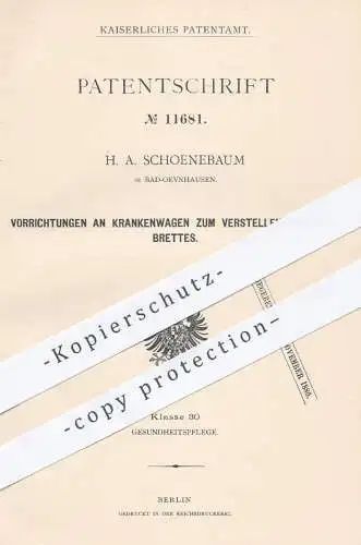 original Patent - H. A. Schoenbaum , Bad Oeynhausen , 1880 , Krankenstuhl mit Fußbrett | Rollstuhl , Krankenwagen !!!