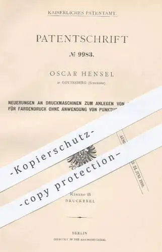 original Patent - Oscar Hensel , Gottesberg Schlesien , 1879 , Druckmaschinen für farbigen Druck | Buchdruck , Druckerei