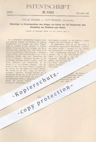 original Patent - Oscar Hensel , Gottesberg Schlesien , 1879 , Druckmaschinen für farbigen Druck | Buchdruck , Druckerei