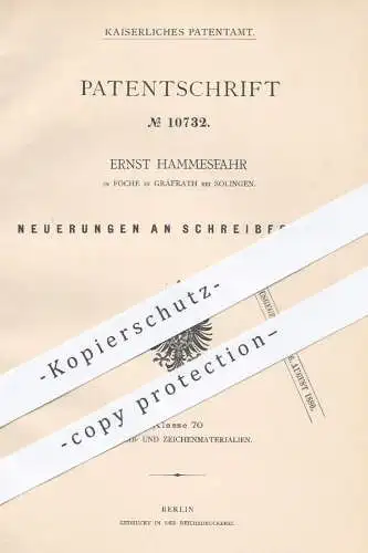 original Patent - Ernst Hammesfahr , Foche Gräfrath / Solingen 1879 , Schreibfeder , Schreibfedern | Feder , Federhalter