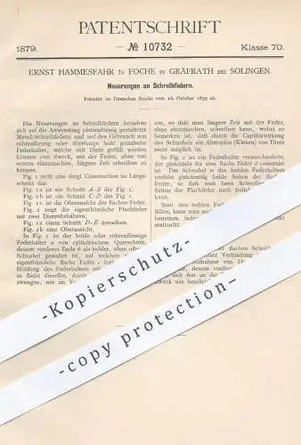 original Patent - Ernst Hammesfahr , Foche Gräfrath / Solingen 1879 , Schreibfeder , Schreibfedern | Feder , Federhalter