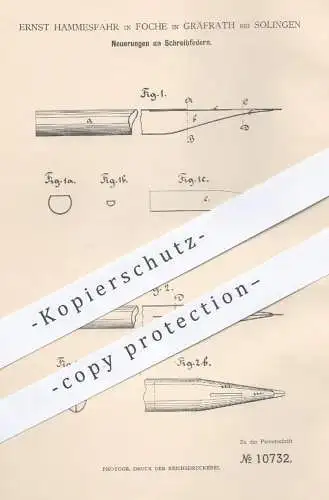 original Patent - Ernst Hammesfahr , Foche Gräfrath / Solingen 1879 , Schreibfeder , Schreibfedern | Feder , Federhalter