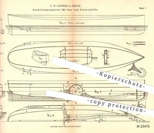 original Patent - F. W. Ulffers in Berlin , 1882 , Propeller für See- u. Flussschiffe | Schiff , Schiffe , Schiffbau !!!