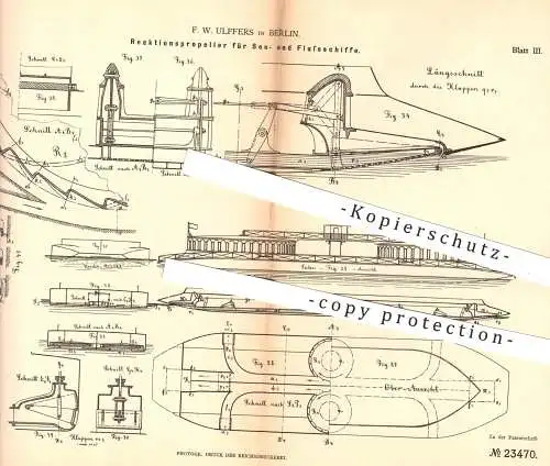 original Patent - F. W. Ulffers in Berlin , 1882 , Propeller für See- u. Flussschiffe | Schiff , Schiffe , Schiffbau !!!