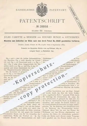 original Patent - Jules Carette , Merxem | Eduard Bunge , Antwerpen , 1884 , Maschine zum Entkletten von Wolle | Spinnen