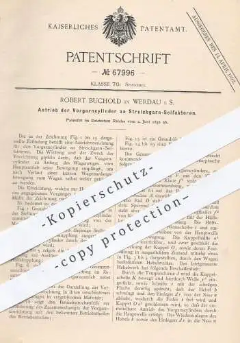 original Patent - Robert Buchold , Werdau , 1892 , Antrieb der Vorgarnzylinder an Streichgarn - Selfaktoren | Spinnen !