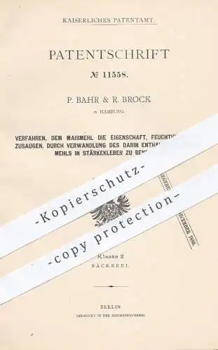 original Patent - P. Bahr & R. Brock , Hamburg ,1880 , Verbacken von Maismehl | Backen , Bäcker , Bäckerei , Brot , Teig