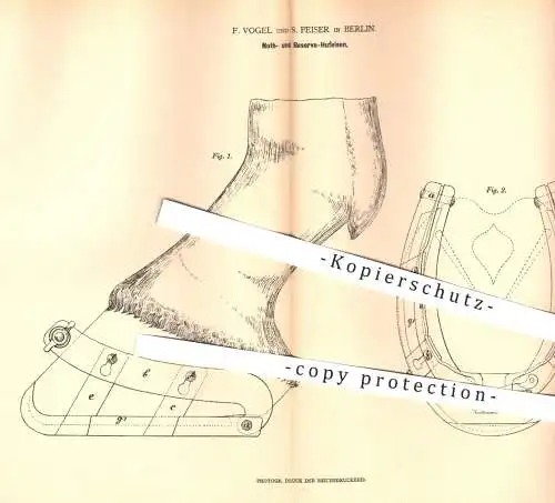 original Patent - F. Vogel , S. Peiser , Berlin , 1879 , Not- u. Reserve- Hufeisen | Huf , Hufschmied , Schmied , Pferde