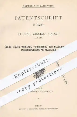 original Patent - Etienne Constant Cadot , Paris Frankreich  1878 , Tastenbewegung am Klavier | Klaviere , Piano , Musik