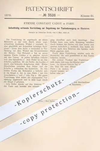 original Patent - Etienne Constant Cadot , Paris Frankreich  1878 , Tastenbewegung am Klavier | Klaviere , Piano , Musik