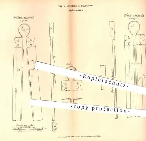 original Patent - Chr. Augustien , Hamburg , 1878 , Knopfputzschere | Knopf , Knöpfe , Schere , Scheren , Werkzeug !!