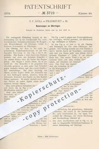 original Patent - A. F. Goll in Frankfurt am Main , 1878 , Ohrring , Ohrringe | Schmuck , Goldschmied , Gold !!!