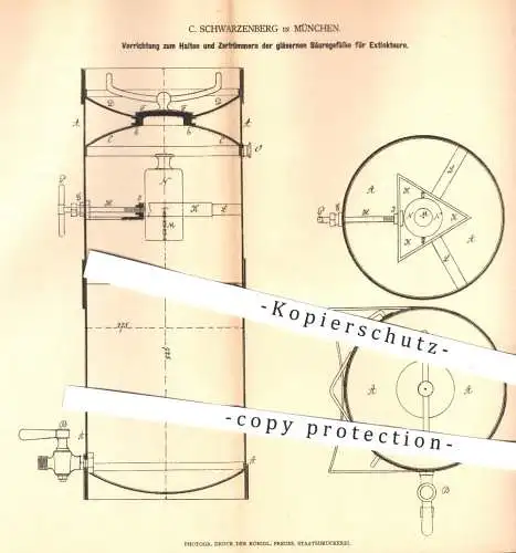 original Patent - C. Schwarzenberg , München , 1878 , Säuregefäße für Extinkteure | Arznei , Glas , Gefäße , Medikamente