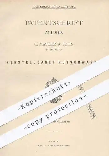 original Patent - C. Massler & Sohn in Dortmund , 1880 , Kutschwagen | Kutsche , Kutschen , Pferdekutsche , Wagen !!!