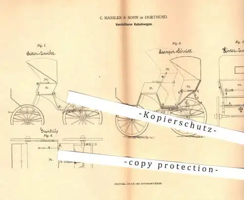 original Patent - C. Massler & Sohn in Dortmund , 1880 , Kutschwagen | Kutsche , Kutschen , Pferdekutsche , Wagen !!!