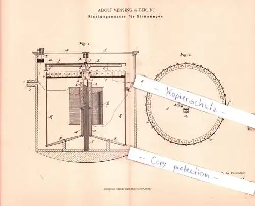 original Patent - Adolf Mensing in Berlin , 1898 , Richtungsmesser für Strömungen !!!