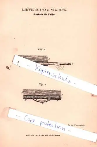 original Patent -  Ludwig Sutro in New-York , 1898 ,  Stoßkante für Kleider !!!