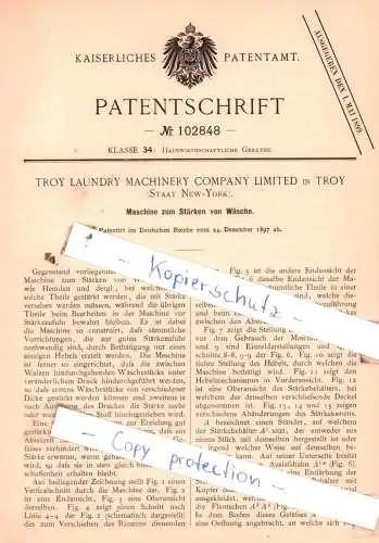 original Patent - Troy Laundry Machinery Company Limited in Troy , Staat New-York , 1897 , Stärken von Wäsche !!!