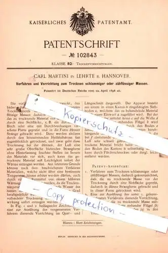 original Patent - Carl Martini in Lehrte b. Hannover , 1898 , Trockenvorrichtungen !!!