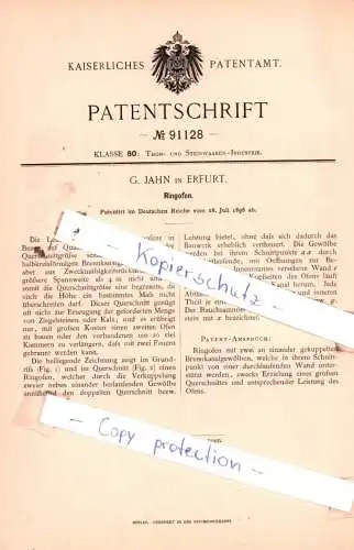 original Patent -  G. Jahn in Erfurt , 1896 , Ringofen !!!