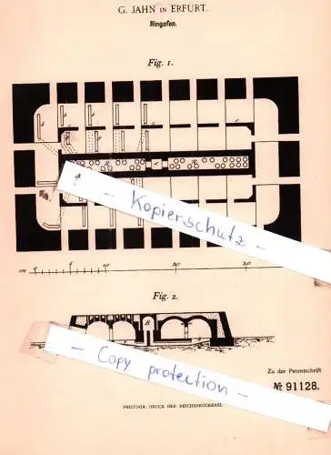 original Patent -  G. Jahn in Erfurt , 1896 , Ringofen !!!