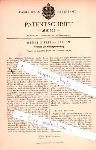 original Patent - Henri Gielis in Berlin , 1896 , Verfahren zur Leuchtgasbereitung !!!