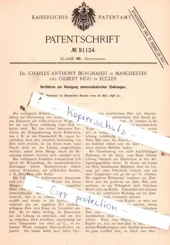 original Patent -  Dr. Charles Anthony Burghardt in Manchester und Gilbert Rigg in Eccles , 1896 , Hüttenwesen !!!