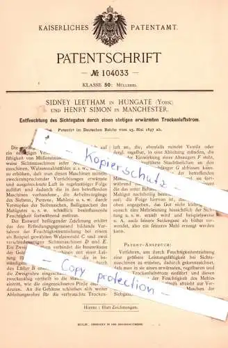 original Patent - Sidney Leetham in Hungate und Henry Simon in Manchester , 1897 , Müllerei !!!