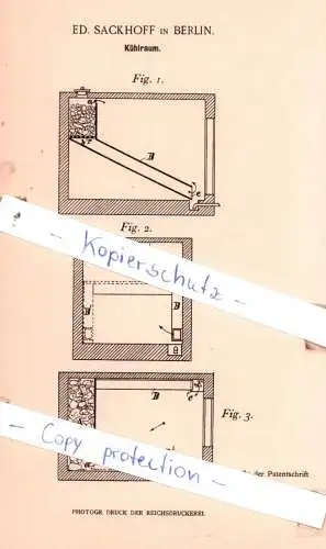 original Patent - Ed. Sackhoff in Berlin , 1898 , Kühlraum !!!